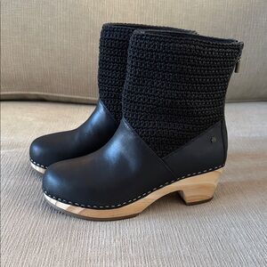 The Sak Black Leather and Knit Clogs